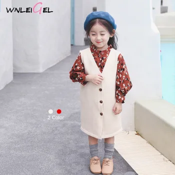 

WLG 2019 spring girls sweaters baby casual long style beige red cardigan children knitted all match clothes 1-6 years