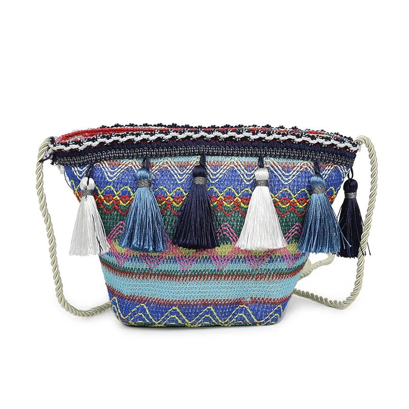 Женская модная вместительная сумка через плечо с большой кисточкой, сумка-тоут, праздничная пляжная сумочка, кошелек для ключей - Цвет: Многоцветный