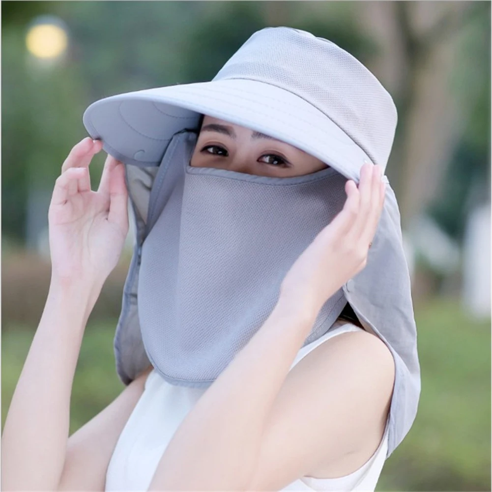 

Women Veil Outdoor Wide Brim Sun Hat Adjustable Sunshade Fishing Removable Riding Summer Anti-UV Face Cover Neck Protection