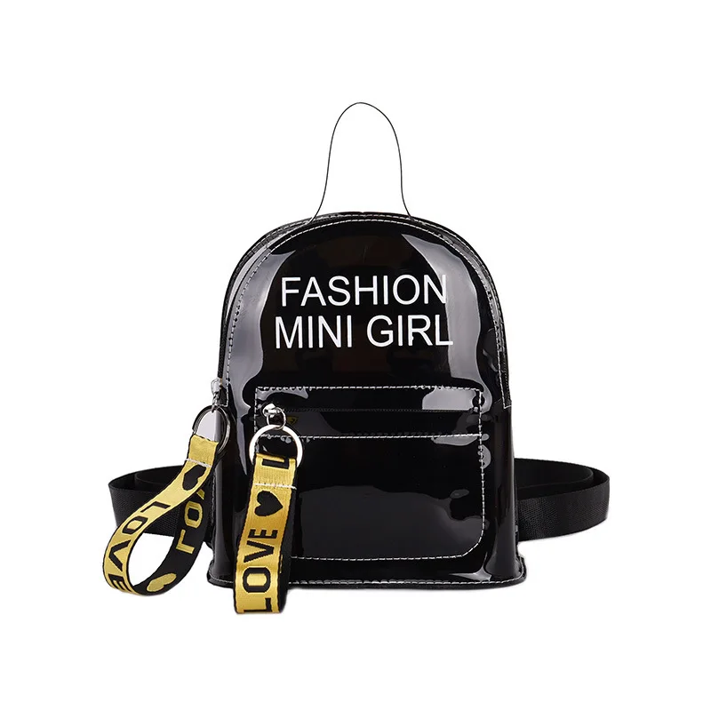 Женский прозрачный рюкзак для детей, маленький мини-рюкзак из ПВХ, прозрачный рюкзак с буквенным принтом, Студенческая сумка через плечо - Цвет: black