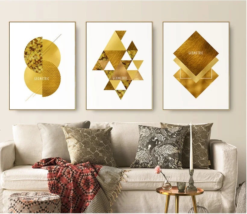 

Nordic Geometric Gold Abstract Art Print Wall Pictures For Living Room Wall Art Canvas Painting Posters Unframed