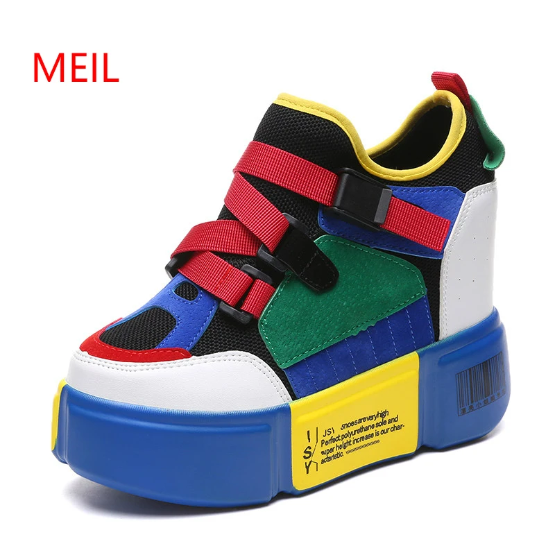 

Wedge Sneakers Woman Platform Leather 2019 Autumn Female Casual Shoes Women Wedge High Heel 11cm Comfortable Quality Sneakers