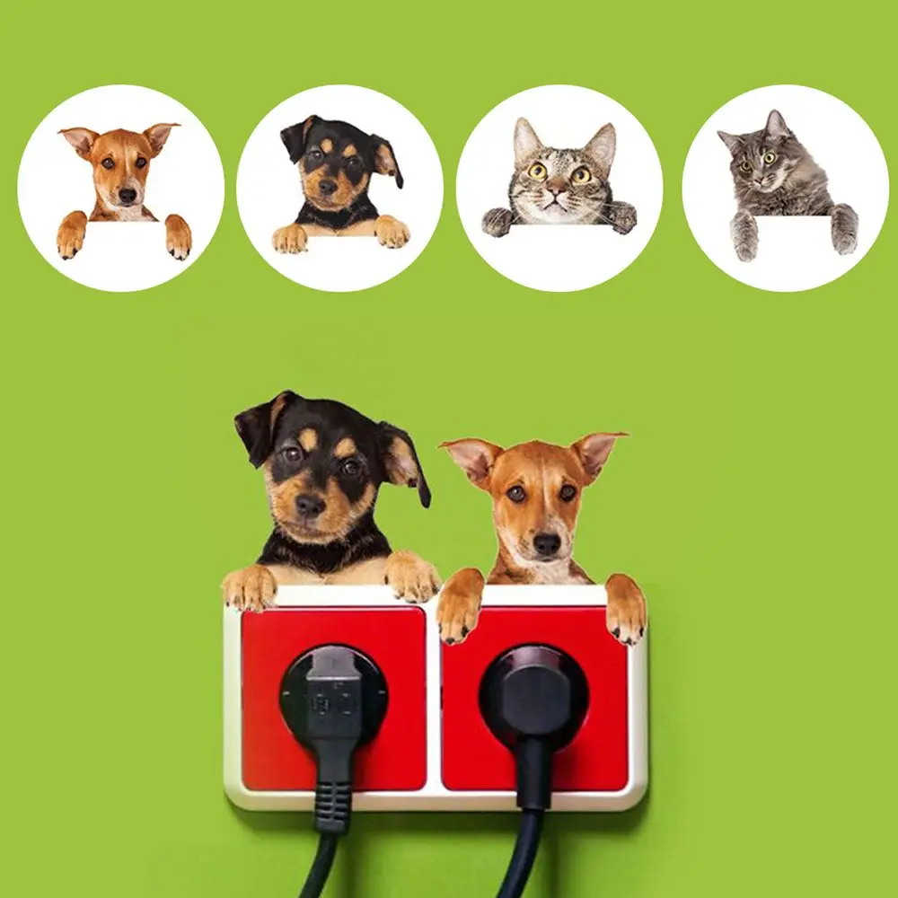 

3D Hole View Vivid Cat Dog Switch Stickers Bathroom Living Room refrigerator Decoration Animal Decals Art Sticker Wall Poster