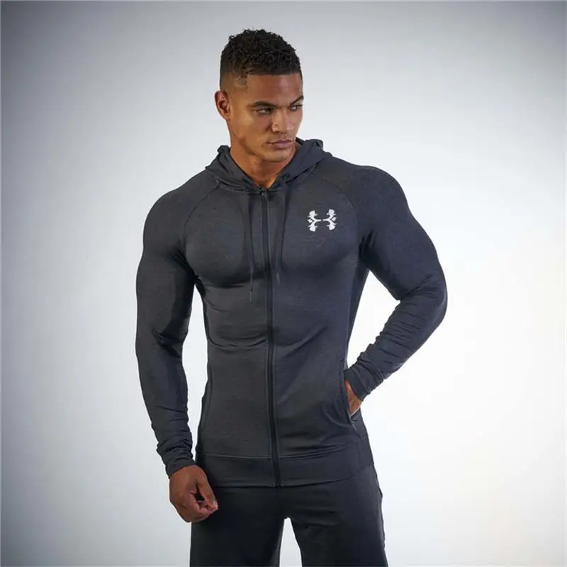 

Running Jacket Men Sports Coat Fitness Long Sleeve Hooded Tight Hoodies Zipper Slim Hiking Sweatshirts Male Gym Training Jackets