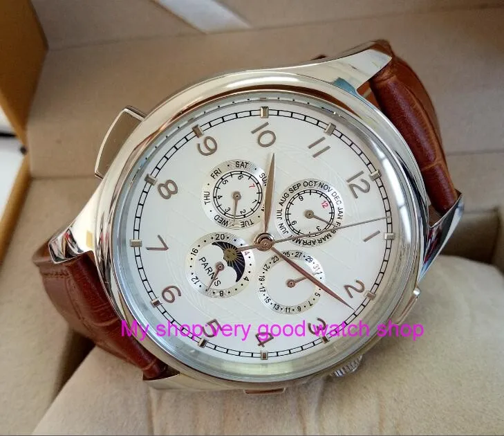 44MM PARNIS Automatic Self-Wind movement white dial multi-funtion men's watch Mechanical watches 58g 44MM PARNIS Automatic Self-Wind movement white dial multi-funtion men's watch Mechanical watches 58g
