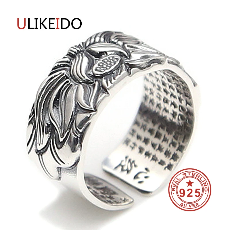

Real 999 Silver Rings Open Lotus Flower Good Luck Buddhistic Jewelry For Women Men Heart Sutra Solid Thai Silver Christmas Gifts