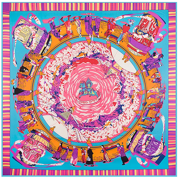 

[POBING]100% Silk Square Scarf Women Luxury Brand Neckerchief Royal Worship Print Bandana Female Shawl Large Wrap Lady Foulard
