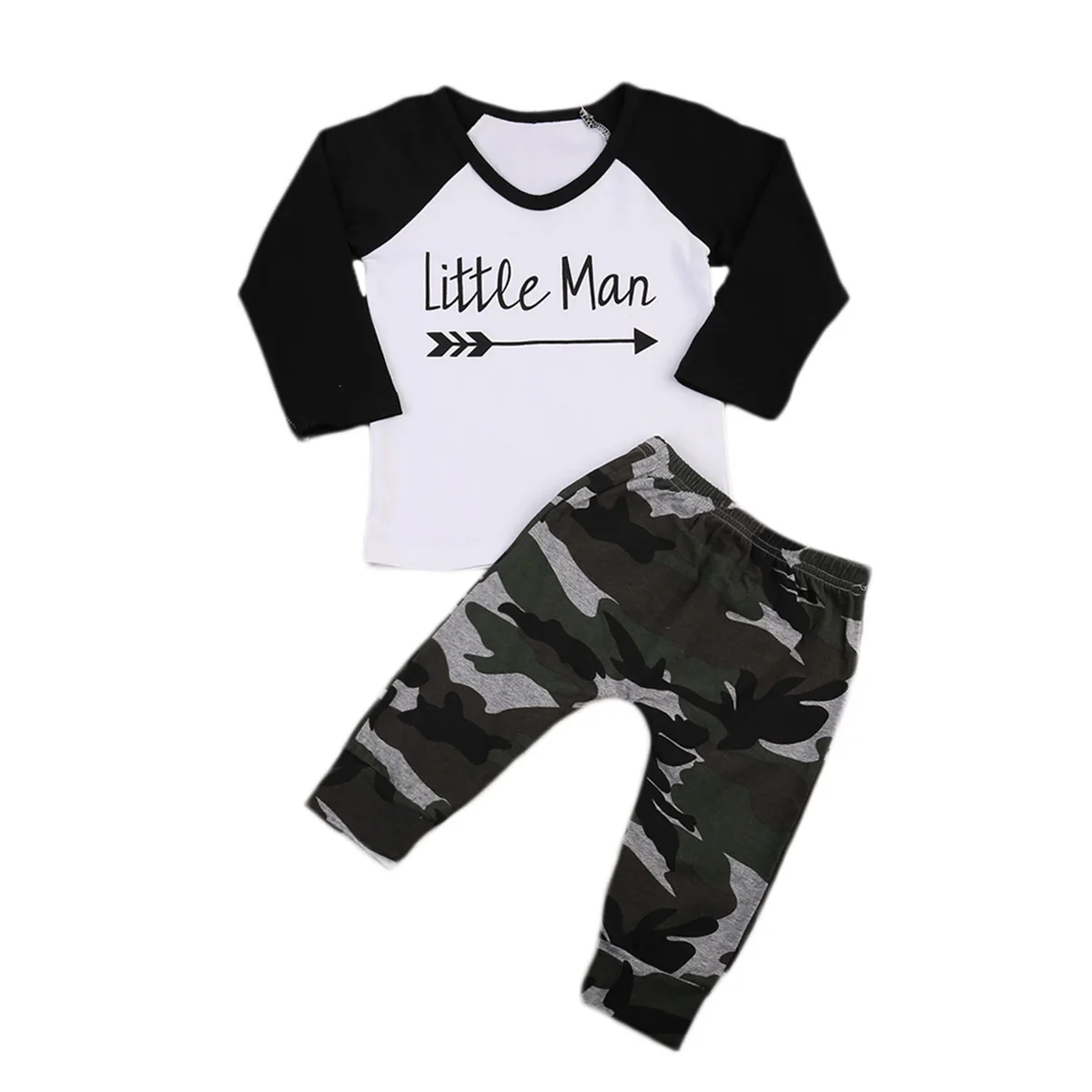 Комплект из 2 предметов «Little Man» Одежда для новорожденных малышей длинный рукав и v-образный вырез Футболка Топы + камуфляжные штаны Наряд