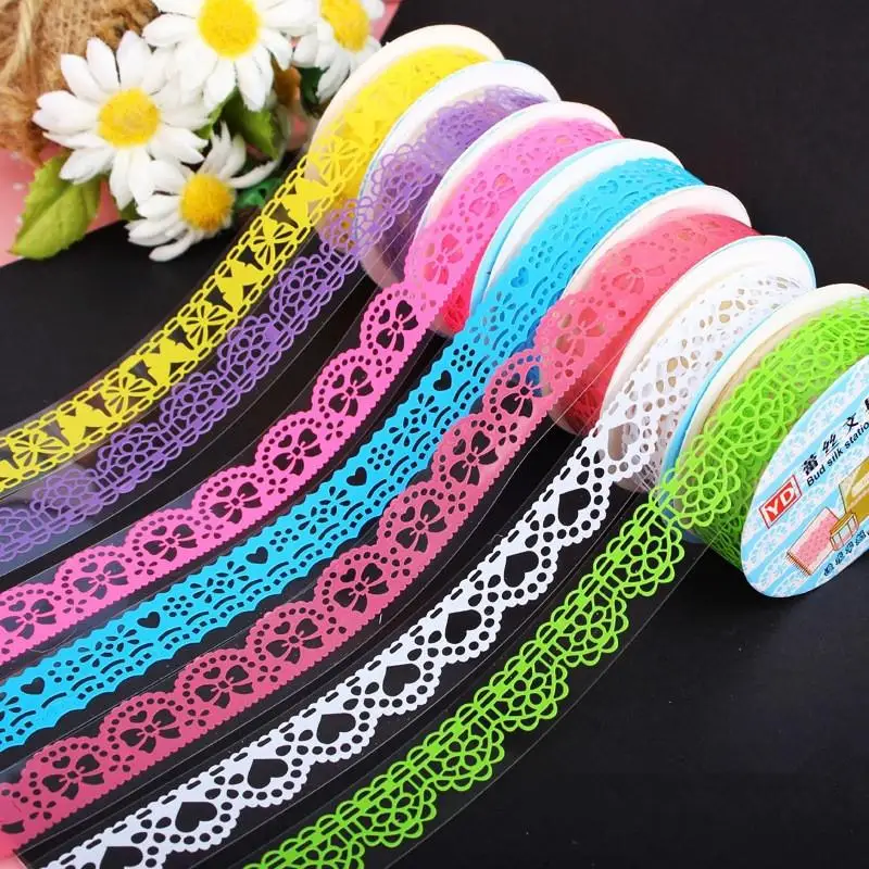 

New Cutout Lace Roll DIY Scrapbooking Paper Decorative Photo Album Corner Sticky Paper Masking Tape Self Adhesive Candy Color