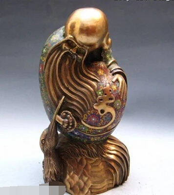 

p6631 14" China 100% Pure Bronze Copper cloisonne enamel Old Man longevity God statue