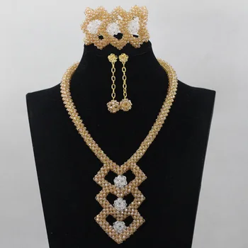 

Charming Irregular Row Gold Crystal Beads Necklace Nigerian Wedding African Beads Jewelry Set New Brooch Free Shipping ABL613