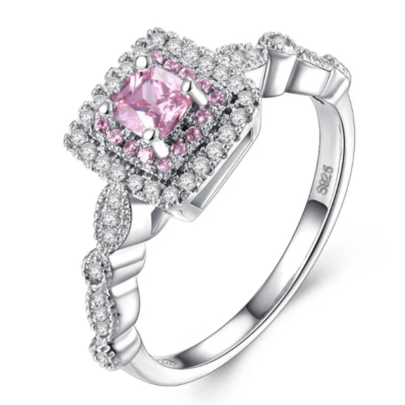 

Imitation Diamonds Engagement Ring Princess Cut Halo Wedding Rings For Women Cubic Zirconia