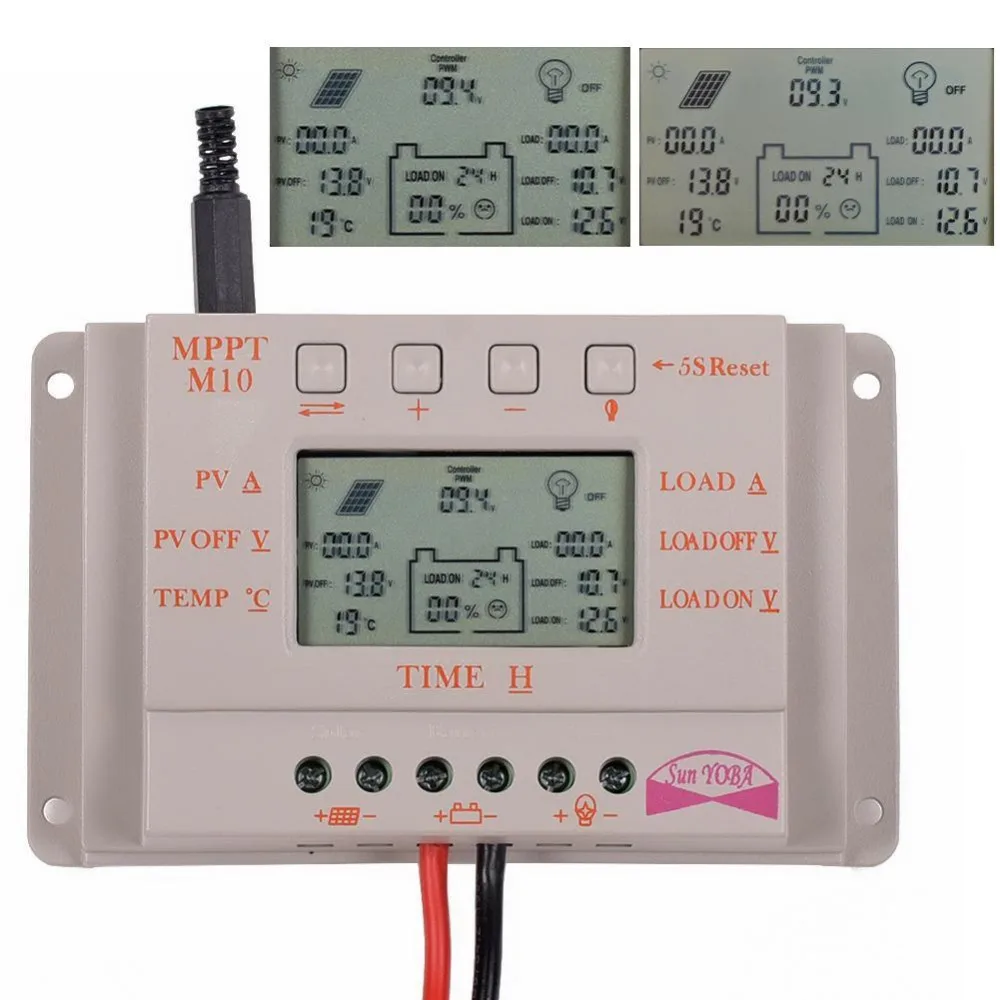 

LCD 10A MPPT Solar Panel Battery Regulator Charge Controller 12V/24V 130W/260W