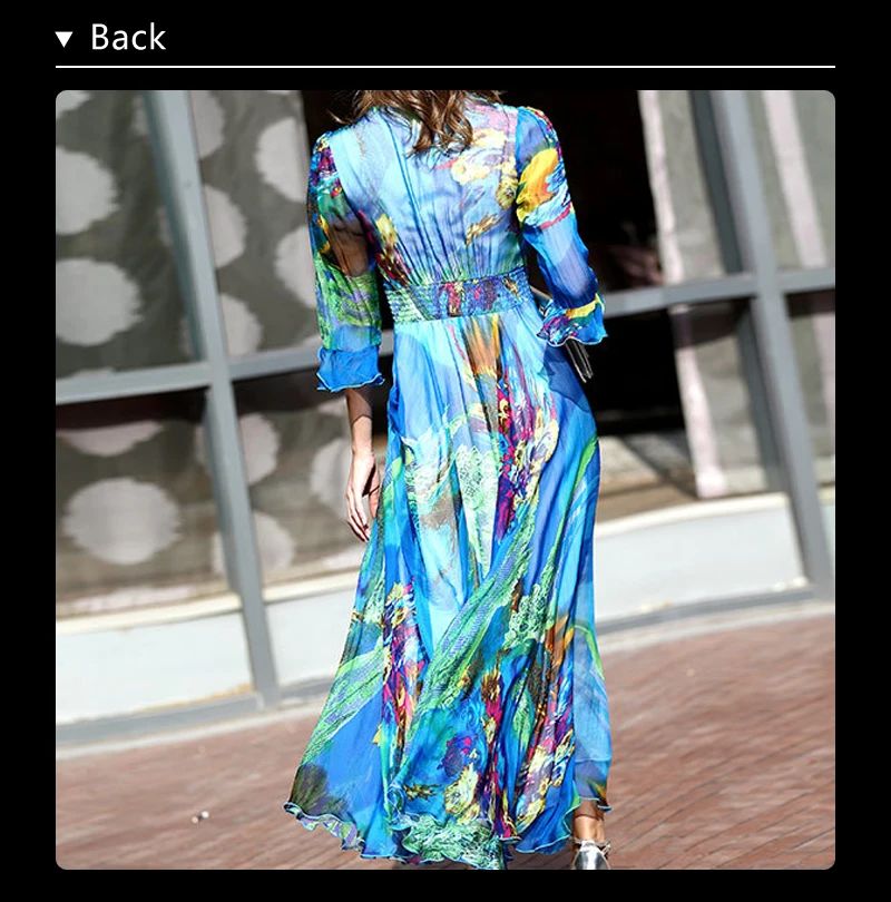 Платье с цветочным принтом в богемном стиле; шифоновое платье с рукавами-бабочками из чистого шелка для летнего отдыха; Vestido de seda; LT2766