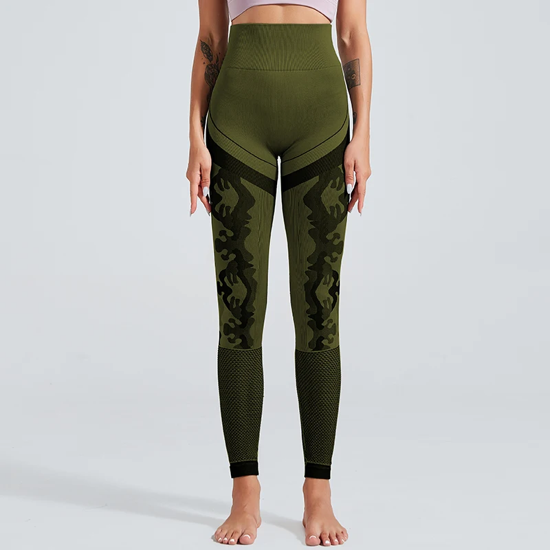 Women Sport Running Yoga Leggings Sexy Mesh Knitted Gym Leggins High Waist Skinny Tights Camouflage Seamless Leggings Yoga Pants