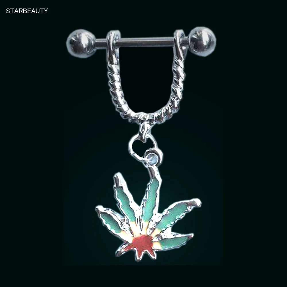 2Pcs 2016 Summer Green Leaf Nipple Piercing Mamilo, Sexy Nipple Rings