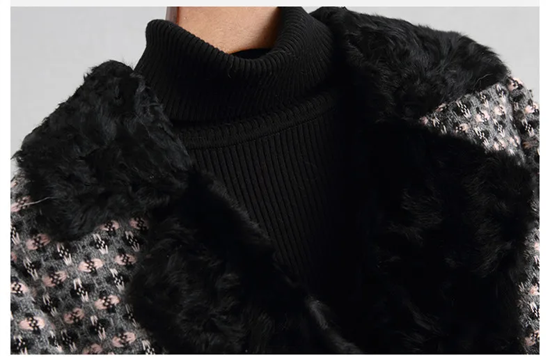 AYUNSUE, Женское пальто с натуральным мехом, натуральный мех ягненка, куртка с подкладкой, твидовые шерстяные пальто, толстые теплые зимние