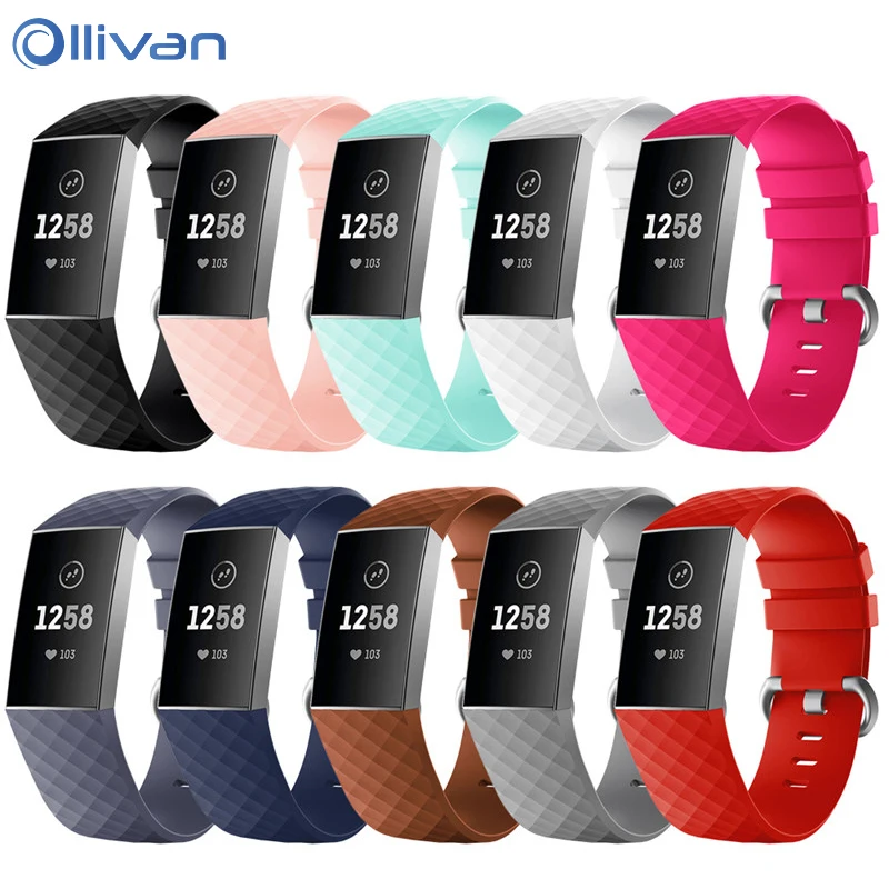 Diamond Sports Silicone Watch Band For Fitbit Charge 3 Bracelet Strap