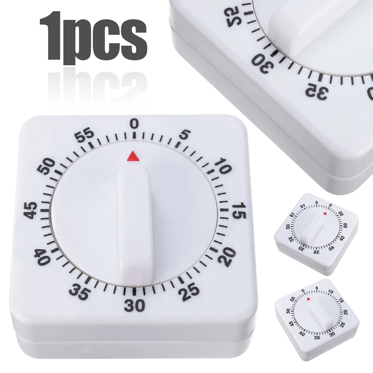 Portable 60 Minutes Kitchen Timer Game Count Down Counter Clock Alarm White Square Mechanical Kitchen Cooking Tool