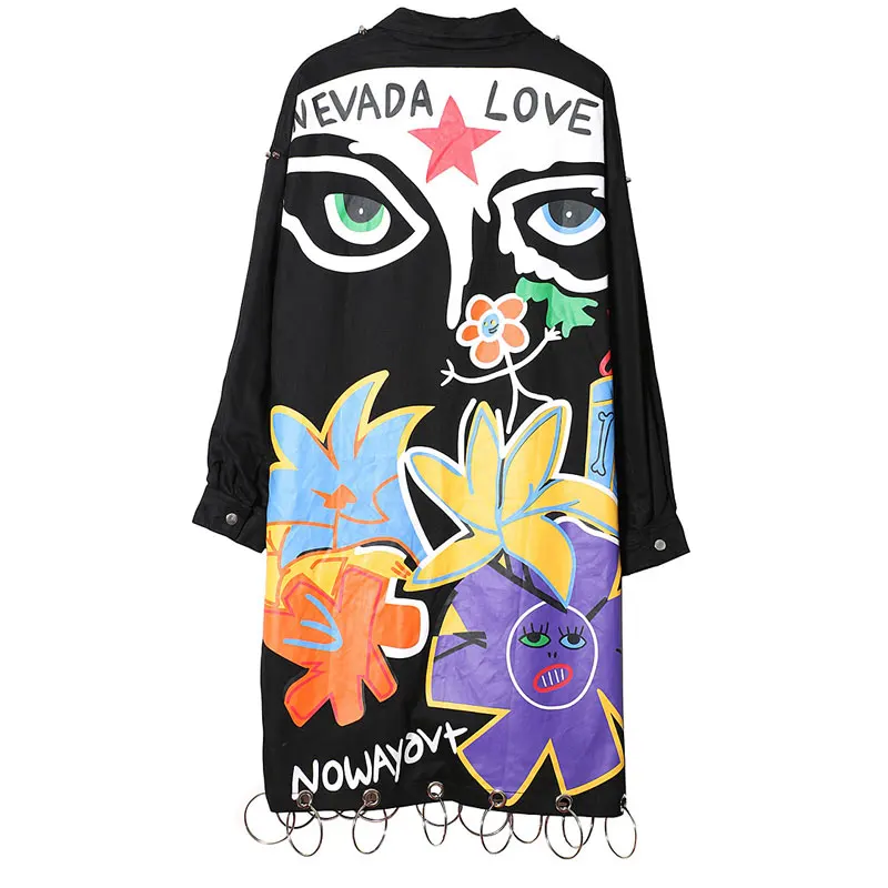 2017 Fashion Brand Graffiti Rivets Women Long Jacket Coat Punk Style Plus Size Women Bomber Jacket Coat Oversize Long Coat 2017 Fashion Brand Graffiti Rivets Women Long Jacket Coat Punk Style Plus Size Women Bomber Jacket Coat Oversize Long Coat