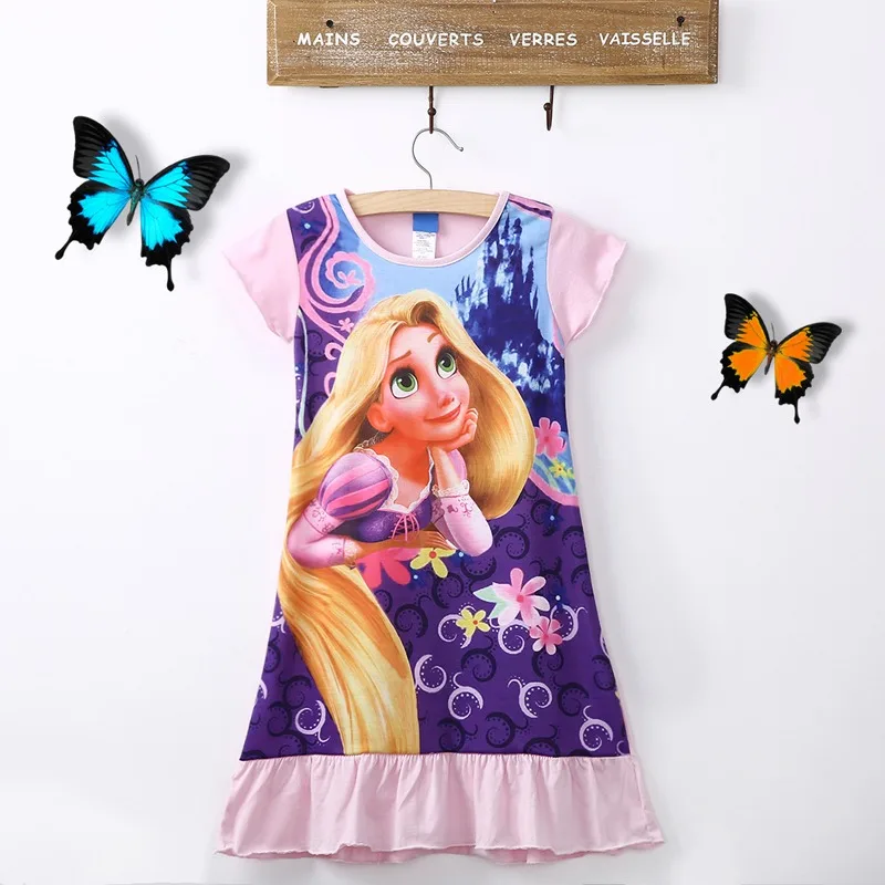 

Cartoon Princess Girl Dress Lovely Baby Kids Girls Tangled Rapunzel Cotton Pajamas Nightgown Dress for 6-16Y