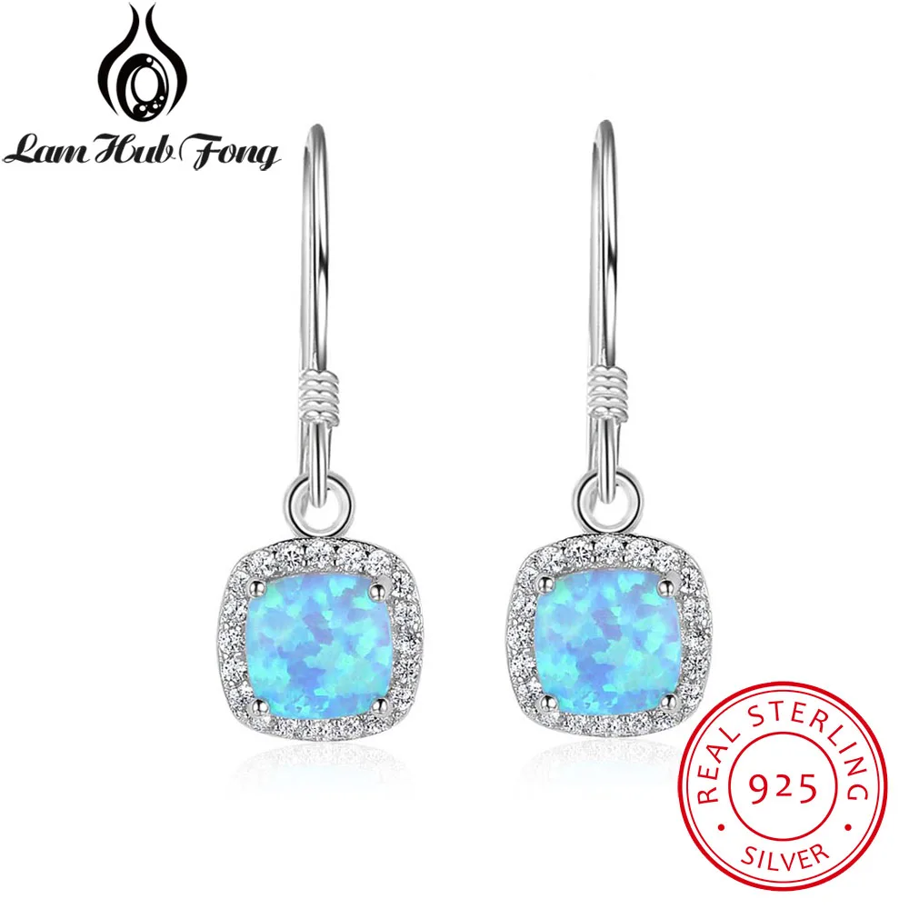 

9mm Blue Opal Fashion Earrings for Women Stone 925 Sterling Silver Gemstone Drop Earring Romantic Fine Jewelry Gift for Moms