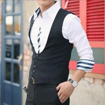 

Vest Hot Sale Black Formal Men's Waistcoat New Arrival Fashion Groom Vests Casual Slim Fit Vest Vest Men Waistcoat