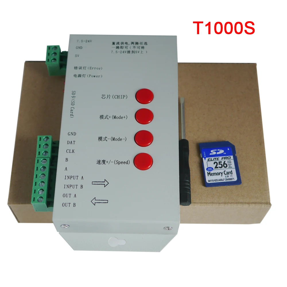 LED RGB controller T1000S SD Card Pixels Controller ,for WS2801 WS2811 WS2812B LPD6803 LED 2048 DC5~24V