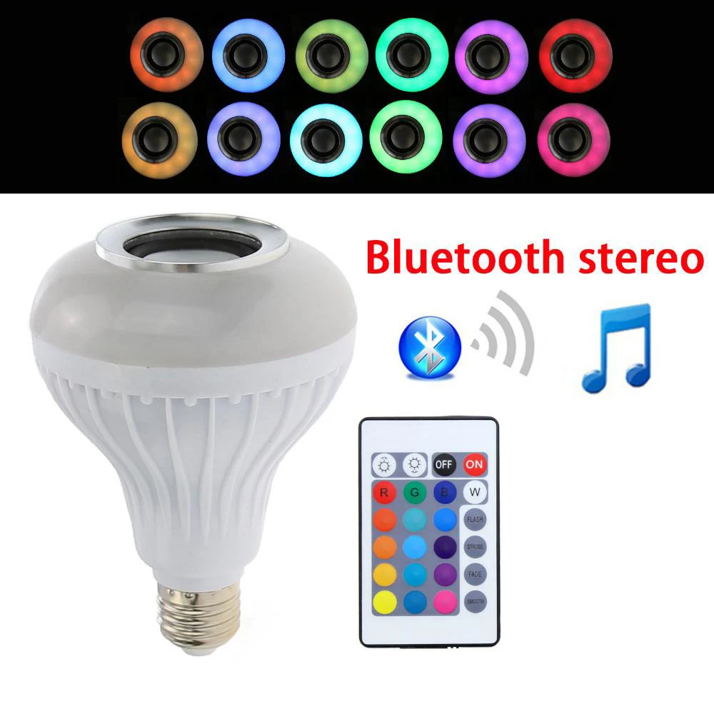 Smart E27 RGB Bluetooth Speaker LED Bulb Light 12W Dimmable RGBW