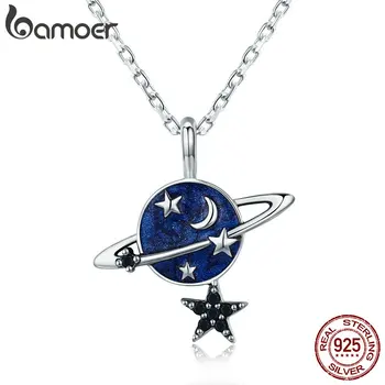 

BAMOER Trendy Genuine 925 Sterling Silver Secret Planet Sparkling Star Pendant Necklace for Women Sterling Silver Jewelry SCN230