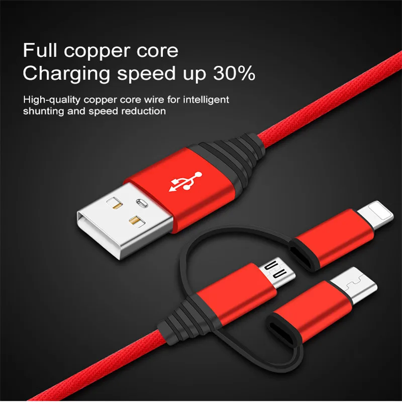 AIFFECT мульти зарядный кабель 4 фута 3 в 1 зарядный кабель USB к MicroUSB/type C 3 в 1 Плетеный зарядный кабель