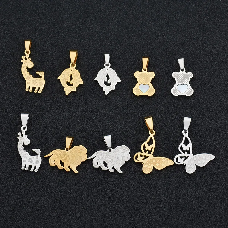 Мультяшное животное ожерелье медведи Жираф бабочка раковина Золото Цвет Нержавеющая сталь ожерелье для детей подарок