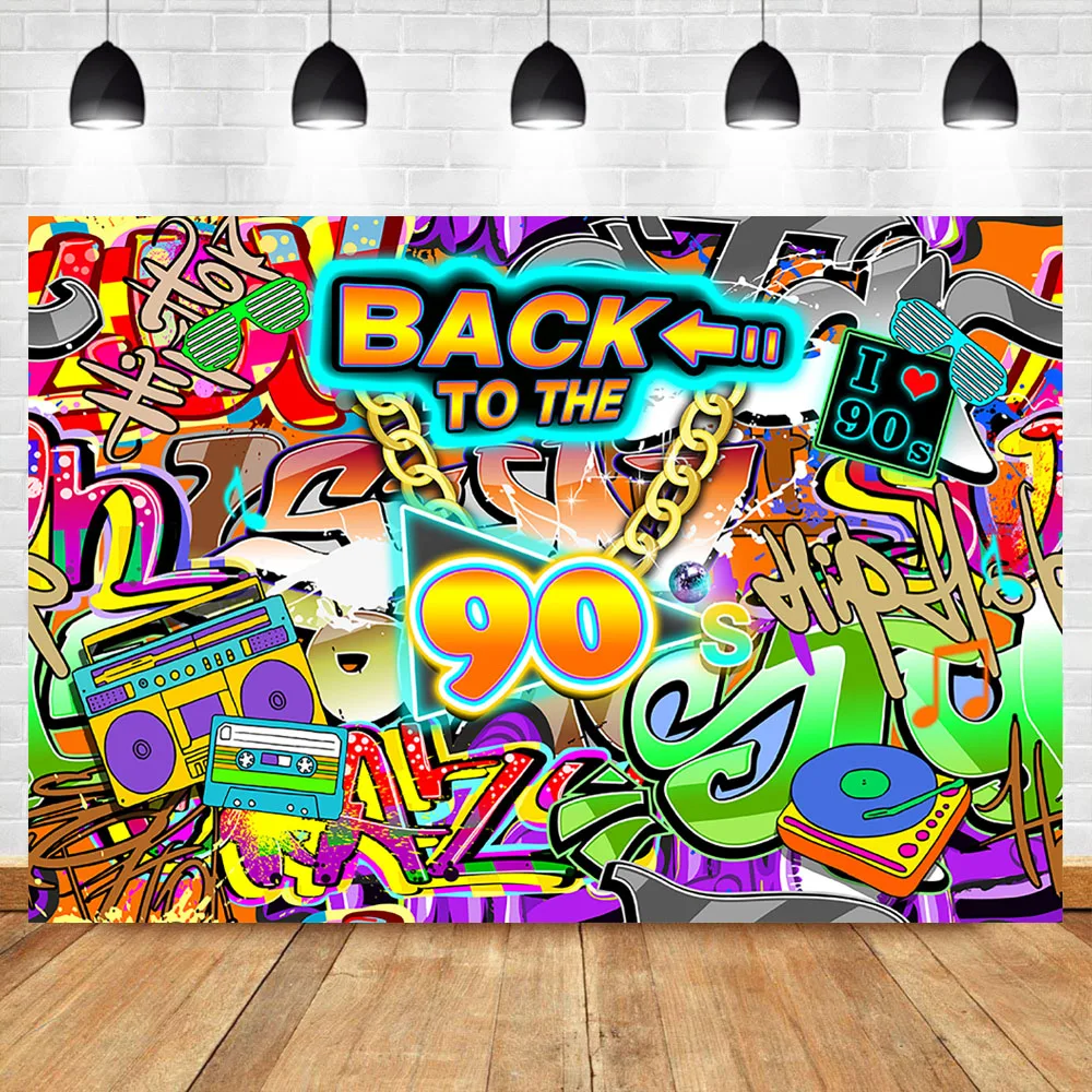 Us 5 94 40 Off Neoback 90s Party Hip Hop Graffiti Style Portrait Backdrop Retro 90th Birthday Theme Party Decoration Photo Backdrops For Studio In