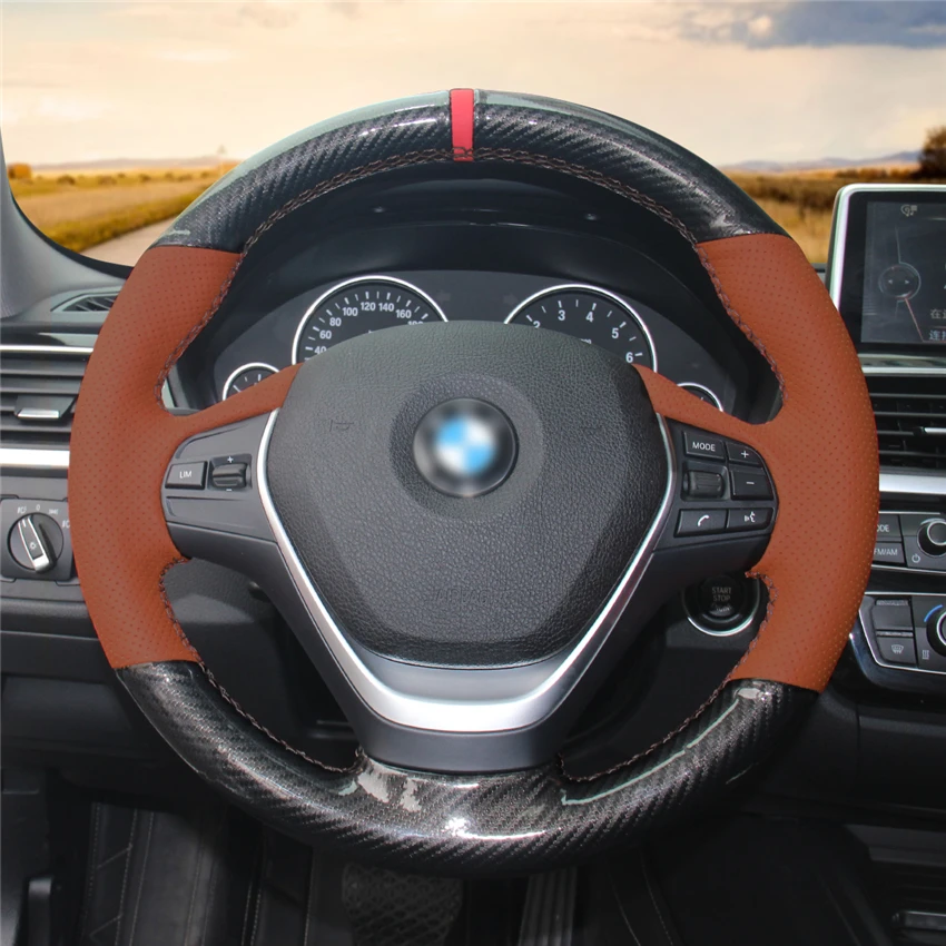 Из натуральной кожи коричневого цвета; Черный полиуретановое углеродное волокно крышка рулевого колеса для BMW F20 2012- F45- F30 F31 F34 2013- Запчасти