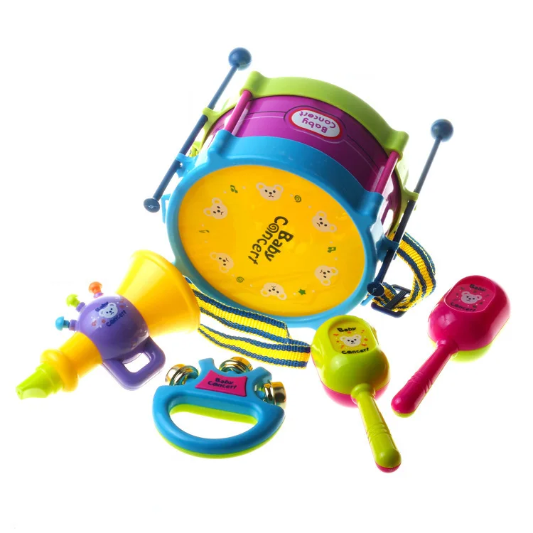 

5pcs/set Musical Instruments Playing Set Colorful Educational Toys Drum / Handbell / Trumpet / Sand Hammer / Drum Sticks Toy