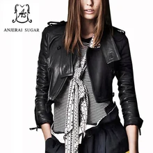 Весенняя кожаная куртка из натуральной кожи, женская черная короткая мотоциклетная одежда из овчины, Женская Корейская тонкая Дизайнерская куртка с пуговицами
