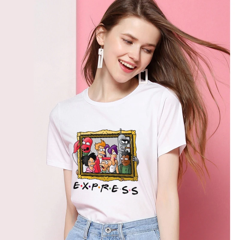 

Express Simpson Friends Tshirt Women Cotton 2019 Harajuku Aesthetics Plus Size T Shirt Short Sleeve Top Tee Female Streetwear
