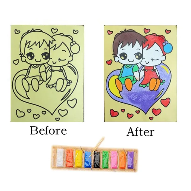 10Pcs Children Drawing Toys  Sand Painting Pictures Kid DIY Crafts Education Toy for Boys Girls Schedule Sticker Cartoon Pattern 2