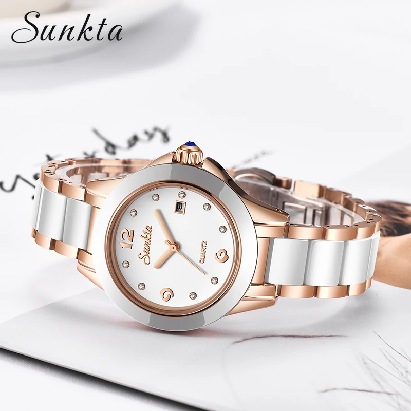 

SUNKTA Fashion Women Watches Rose Gold Ladies Bracelet Watch Reloj Mujer 2019New Creative Waterproof Quartz Watch For Women+Box