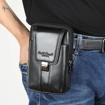 

Genuine Leather Small Belt Waist Bags Men Crossbody Shoulder Bags 5.5 inch Phone Pouch Purse Pocket man Fanny Packs Card Holder