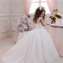 Новинка; белое/цвета слоновой кости кружевное платье принцессы Бисер на свадьбу Формальные Мероприятия Бальные платья для девочек в цветочек платья для первого причастия, платье для свадеб