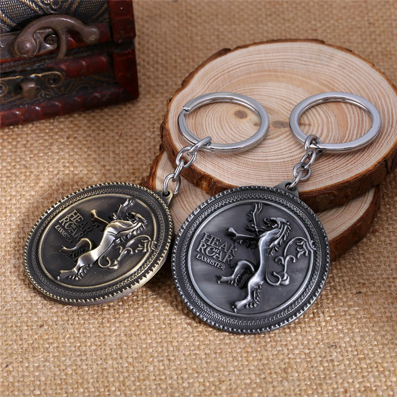 

J Store Souvenir Game of Thrones Round Metal Keychain Family Crest Casterly Rock House Lannister Gold Key Ring