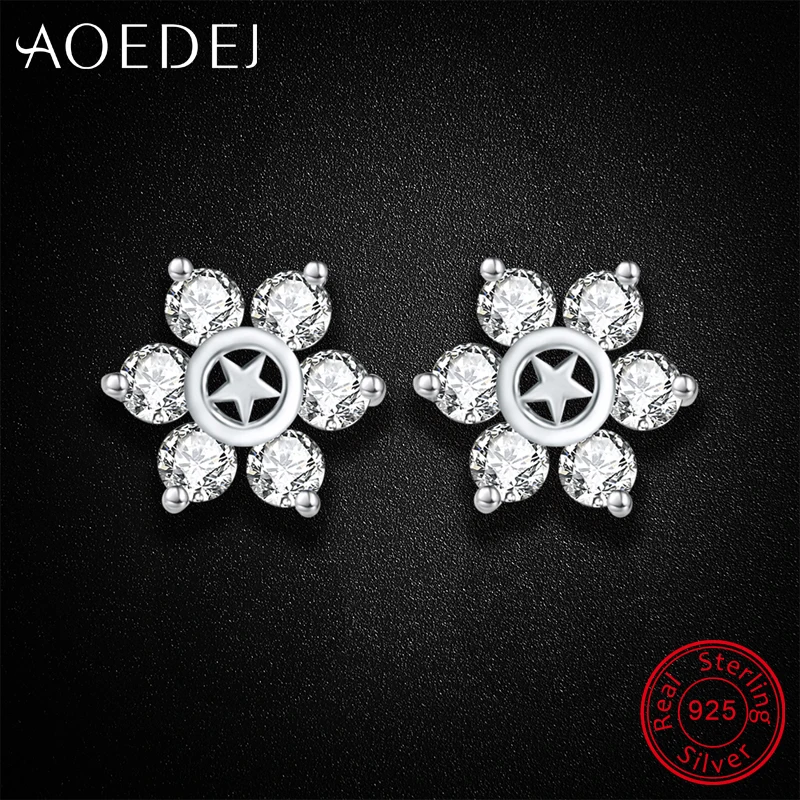 AOEDEJ циркония серьги стержня для Для женщин цветок Форма 925 стерлингов Серебряные