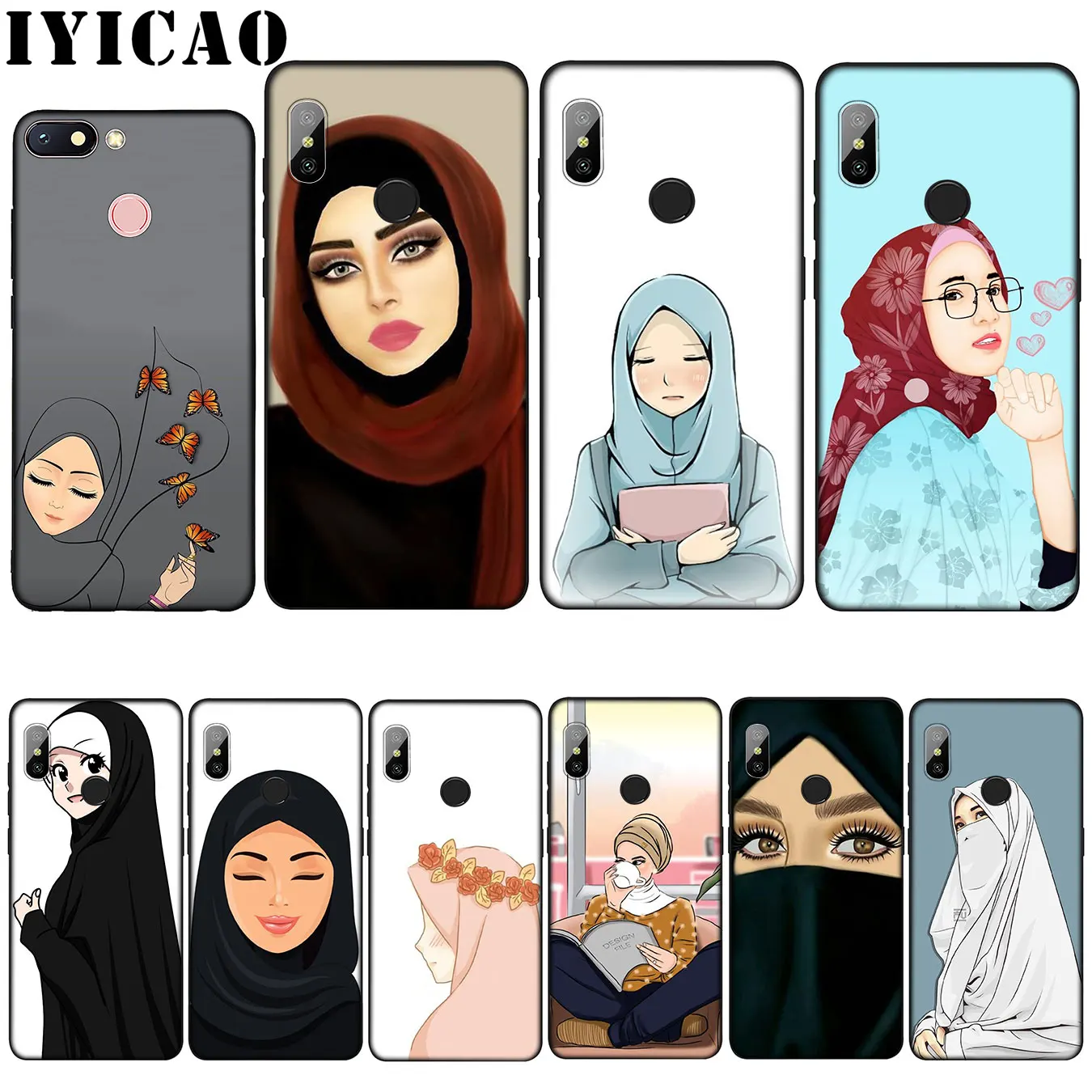 IYICAO мусульманских Isla mi c черный мультфильм девушка Мягкий силиконовый чехол для