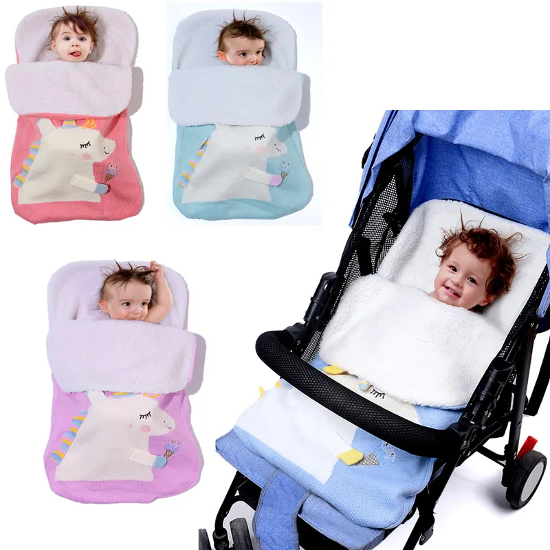 

New European and American Unicorn Baby Sleeping Bags Winter Warm Fleece Knitted Sleeping Bag Baby Stroller Trolley Sleeping Bag