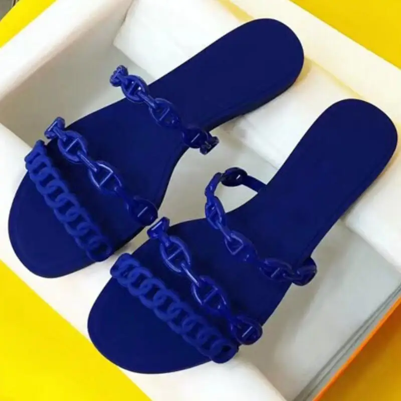 

New 2019 Brand Chains Beach Ladies Slides Fashion Flat Slippers Women Shoes Summer Flats Mules Shoes Slingback Sandalias Mujer
