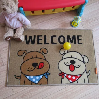 

Korean Simple Style Cute Pet Dog Pattern Rectangular Brown Carpet Washable Non-Slip Rug Doormat Bedroom Children's Play Room