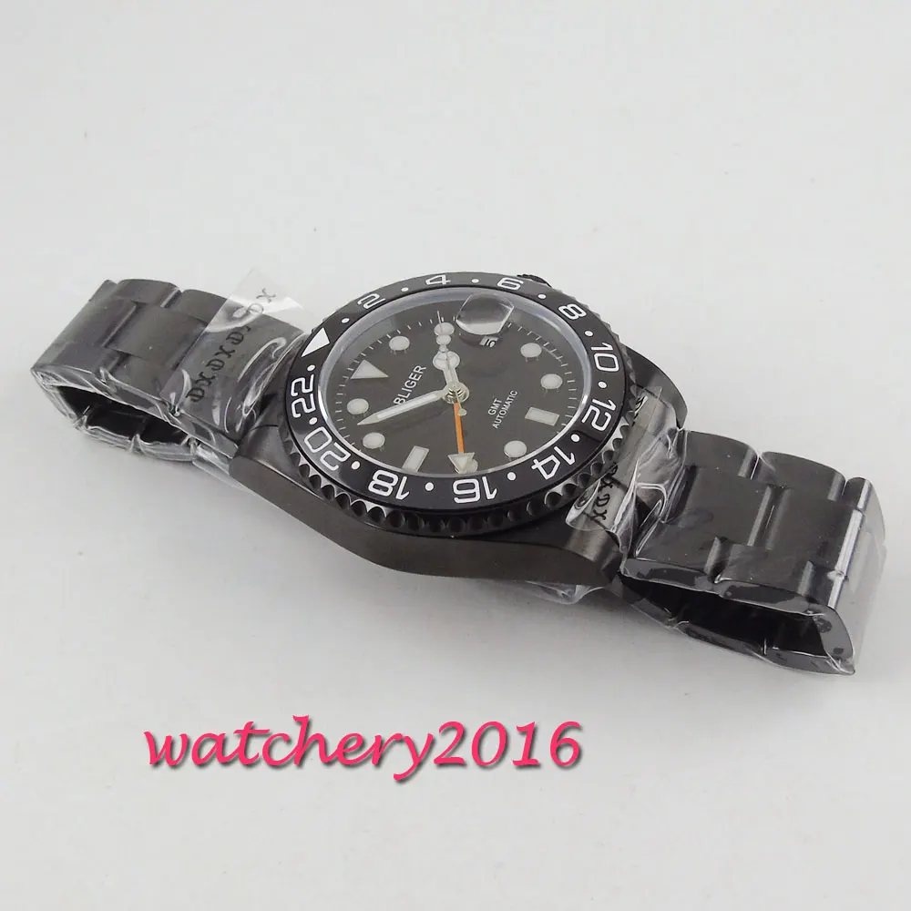 40 мм черный циферблат PVD керамический ободок GMT сапфировое стекло супер LUME Дата