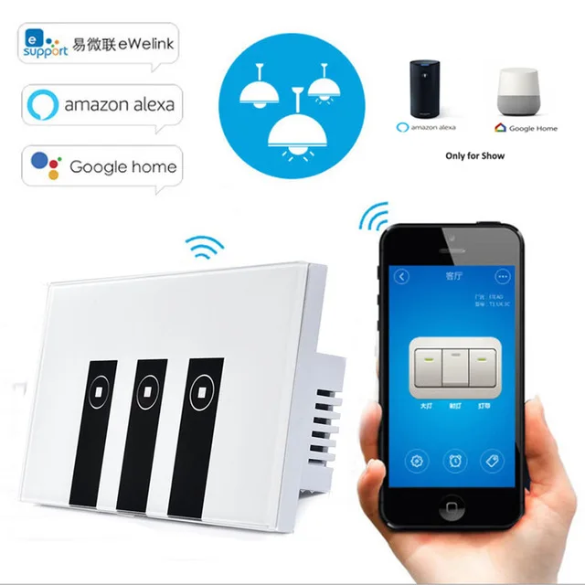 

eWelink US Standard 3 Gang Wifi Control Wall Light Touch Smart Switch via Phone Work with Alexa/Google Home for Smart Home