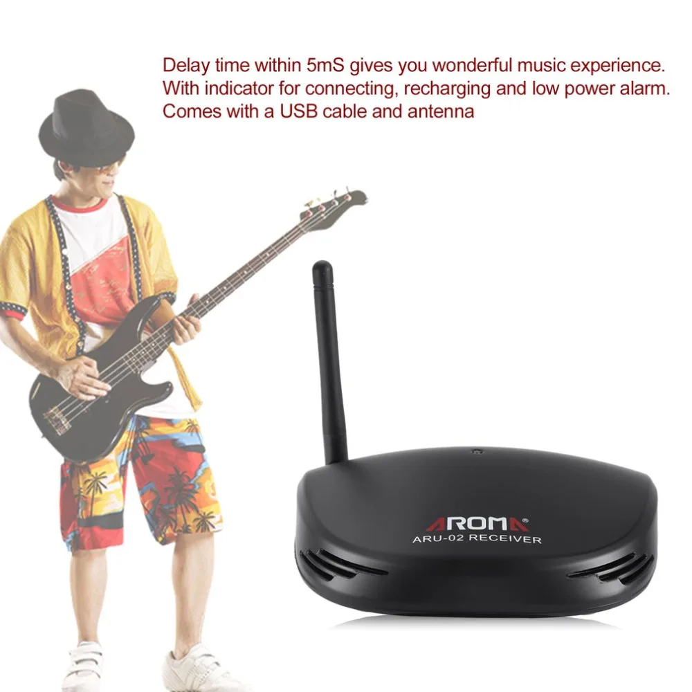 

Aroma UHF Wireless Guitar Digital Audio Transmitter Receiver System USB Rechargeable Accessories for Guitar Ukulele